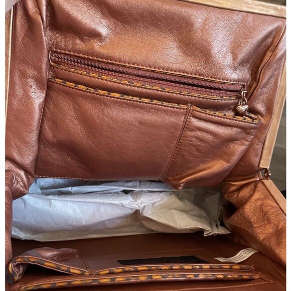 NWT'S La Gioe di Toscana by Sharon Gioe Orange Reptile Leather Brass Handbag - Picture 4 of 6